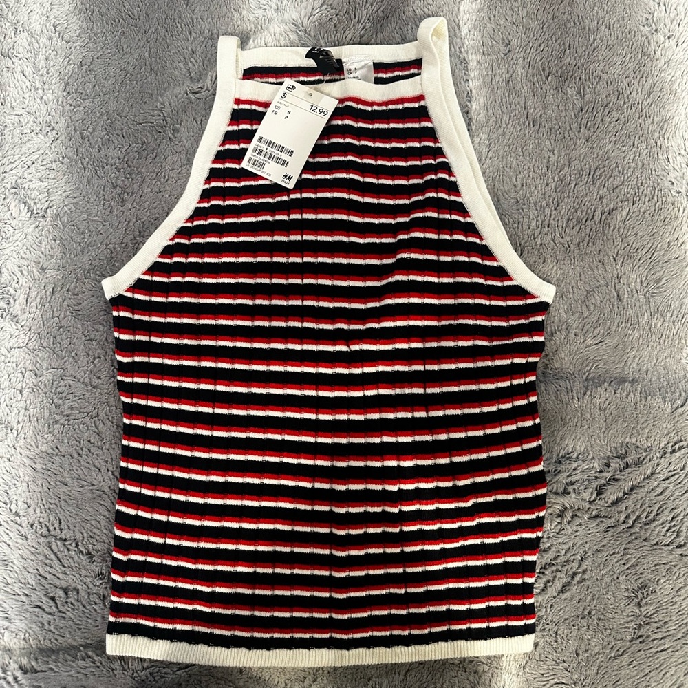 NWT - H&M Red and Navy Blue Striped Top. Size Small.